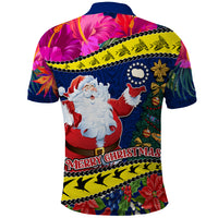 Cook Island Christmas Polo Shirt Santa Claus Mix Maroro and Kakaia Hibiscus Flower Maori Pattern LT03 - Polynesian Pride
