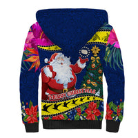 Cook Island Christmas Sherpa Hoodie Santa Claus Mix Maroro and Kakaia Hibiscus Flower Maori Pattern LT03 - Polynesian Pride