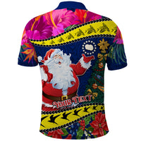 Personalised Cook Island Christmas Polo Shirt Santa Claus Mix Maroro and Kakaia Hibiscus Flower Maori Pattern LT03 - Polynesian Pride