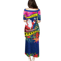 Personalised Cook Island Christmas Puletasi Santa Claus Mix Maroro and Kakaia Hibiscus Flower Maori Pattern LT03 - Polynesian Pride