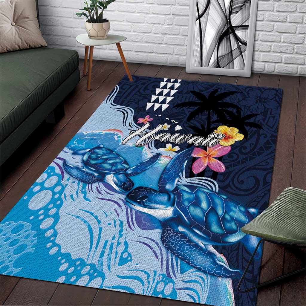 Hawaiian Honu Honi Ihu Area Rug With Plumeria and Kakau Art Pattern