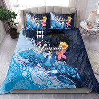 Hawaiian Honu Honi Ihu Bedding Set With Plumeria and Kakau Art Pattern