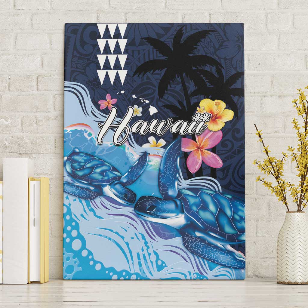 Hawaiian Honu Honi Ihu Canvas Wall Art With Plumeria and Kakau Art Pattern