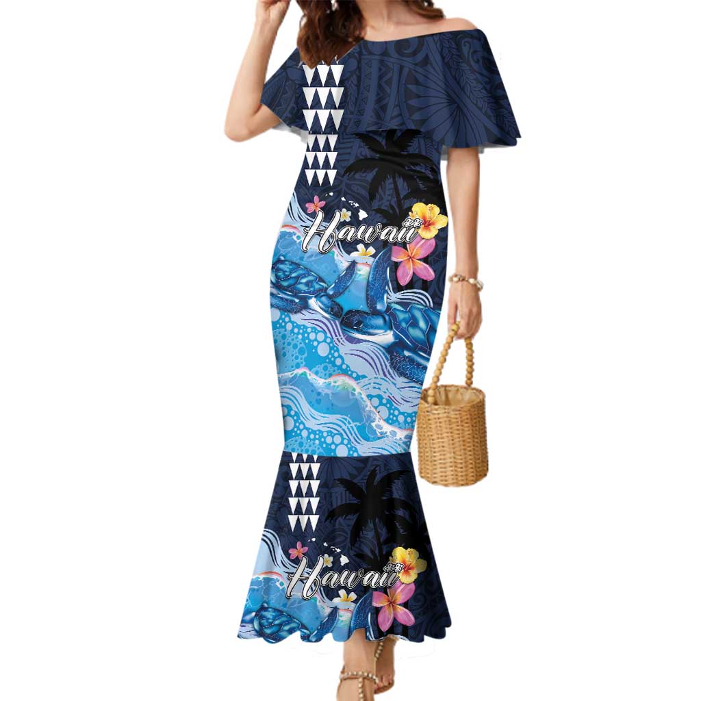 Hawaiian Honu Honi Ihu Family Matching Mermaid Dress and Hawaiian Shirt With Plumeria and Kakau Art Pattern