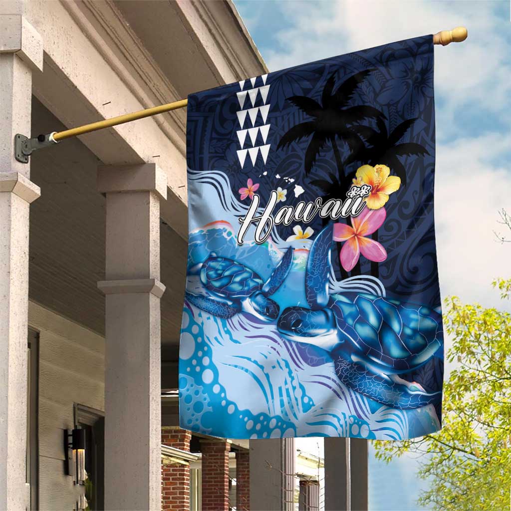 Hawaiian Honu Honi Ihu Garden Flag With Plumeria and Kakau Art Pattern