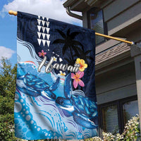 Hawaiian Honu Honi Ihu Garden Flag With Plumeria and Kakau Art Pattern