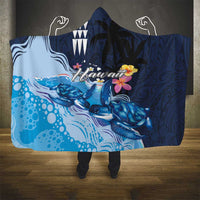 Hawaiian Honu Honi Ihu Hooded Blanket With Plumeria and Kakau Art Pattern