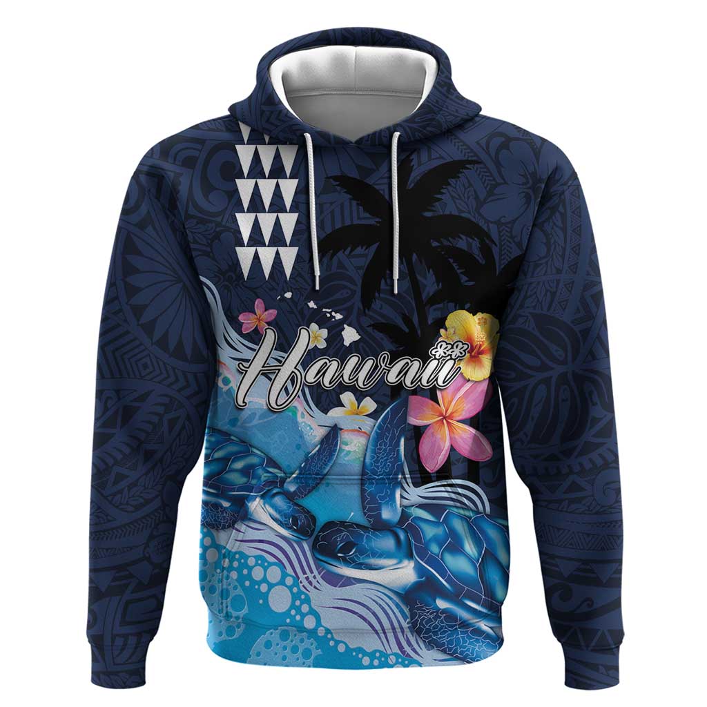 Hawaiian Honu Honi Ihu Hoodie With Plumeria and Kakau Art Pattern