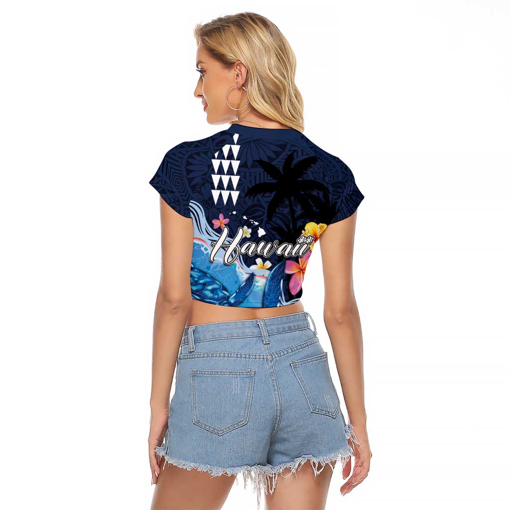 Hawaiian Honu Honi Ihu Raglan Cropped T Shirt With Plumeria and Kakau Art Pattern