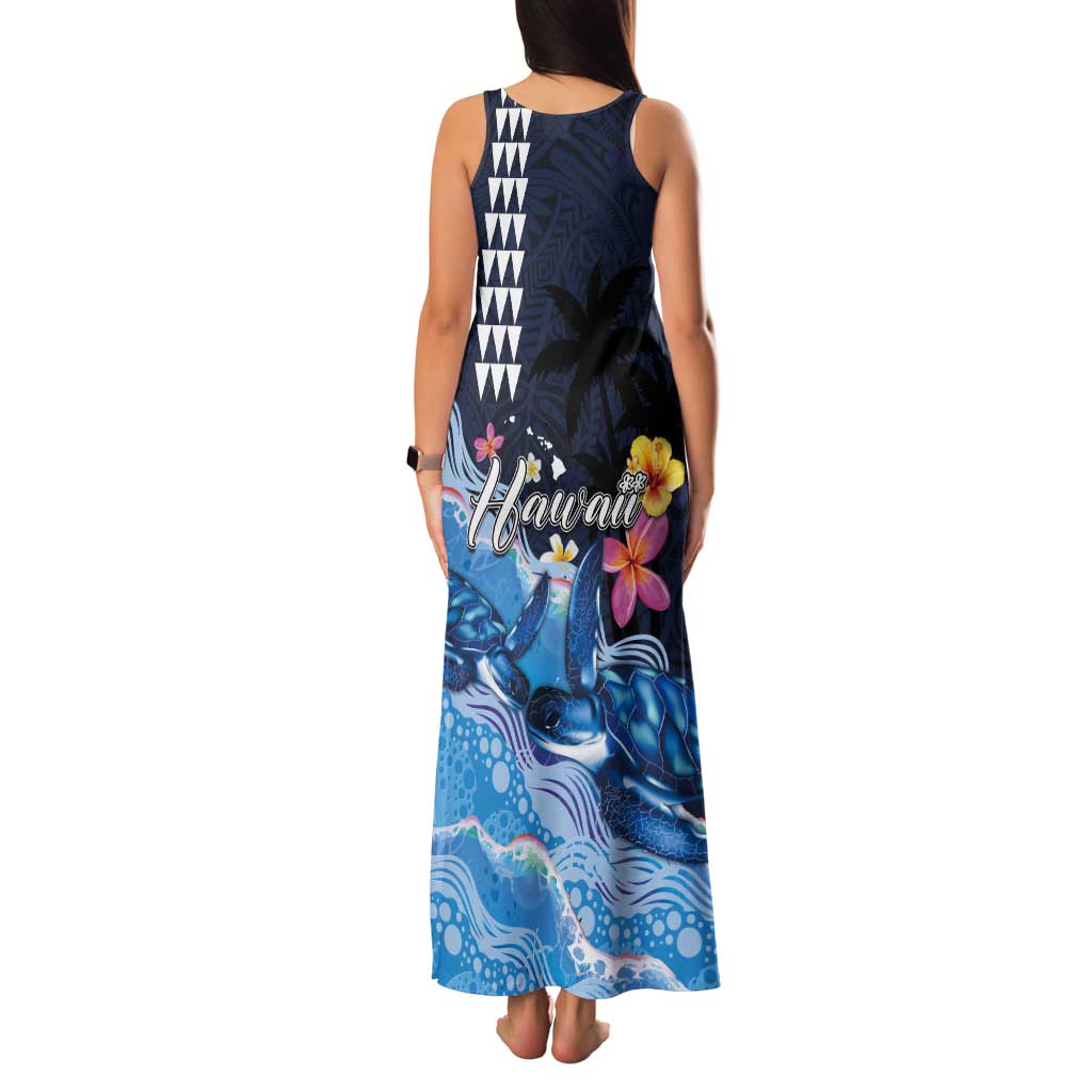 Hawaiian Honu Honi Ihu Tank Maxi Dress With Plumeria and Kakau Art Pattern