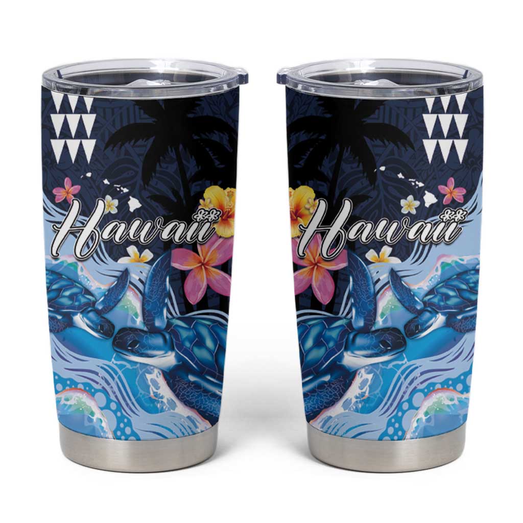 Hawaiian Honu Honi Ihu Tumbler Cup With Plumeria and Kakau Art Pattern