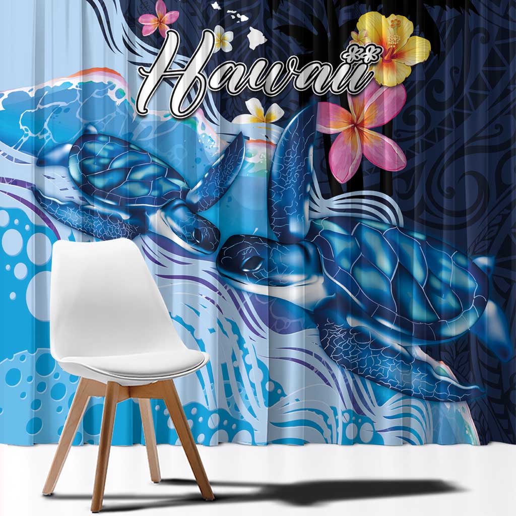 Hawaiian Honu Honi Ihu Window Curtain With Plumeria and Kakau Art Pattern