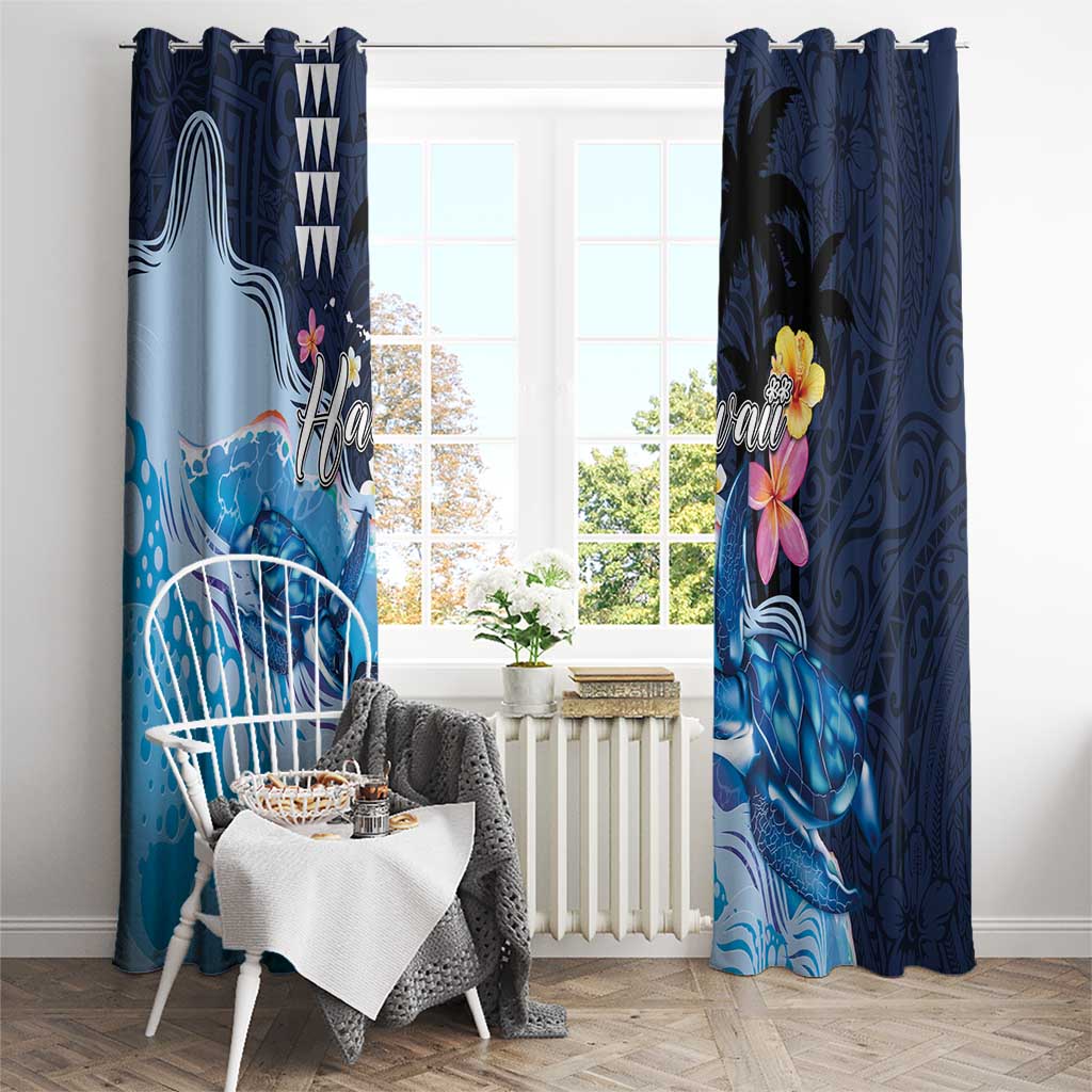 Hawaiian Honu Honi Ihu Window Curtain With Plumeria and Kakau Art Pattern