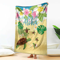 Aloha Turtle Family on The Beach Blanket with Hawaiian Colorful Plumeria