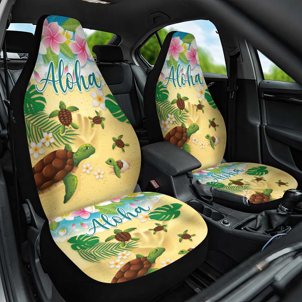 Aloha Turtle Family on The Beach Car Seat Cover with Hawaiian Colorful Plumeria