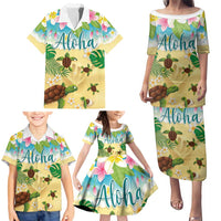 Aloha Turtle Family on The Beach Family Matching Puletasi and Hawaiian Shirt with Hawaiian Colorful Plumeria LT03 - Polynesian Pride