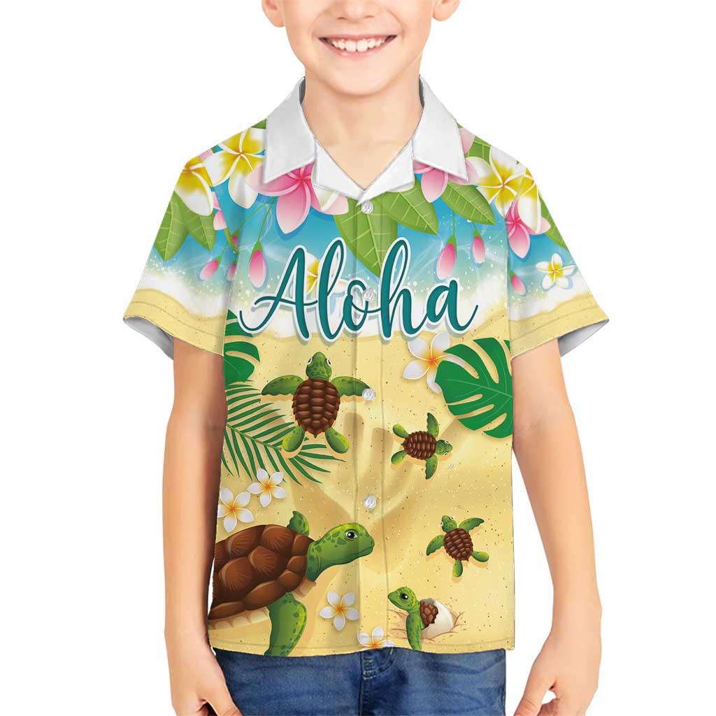 Aloha Turtle Family on The Beach Family Matching Puletasi and Hawaiian Shirt with Hawaiian Colorful Plumeria LT03 Son's Shirt Beige - Polynesian Pride