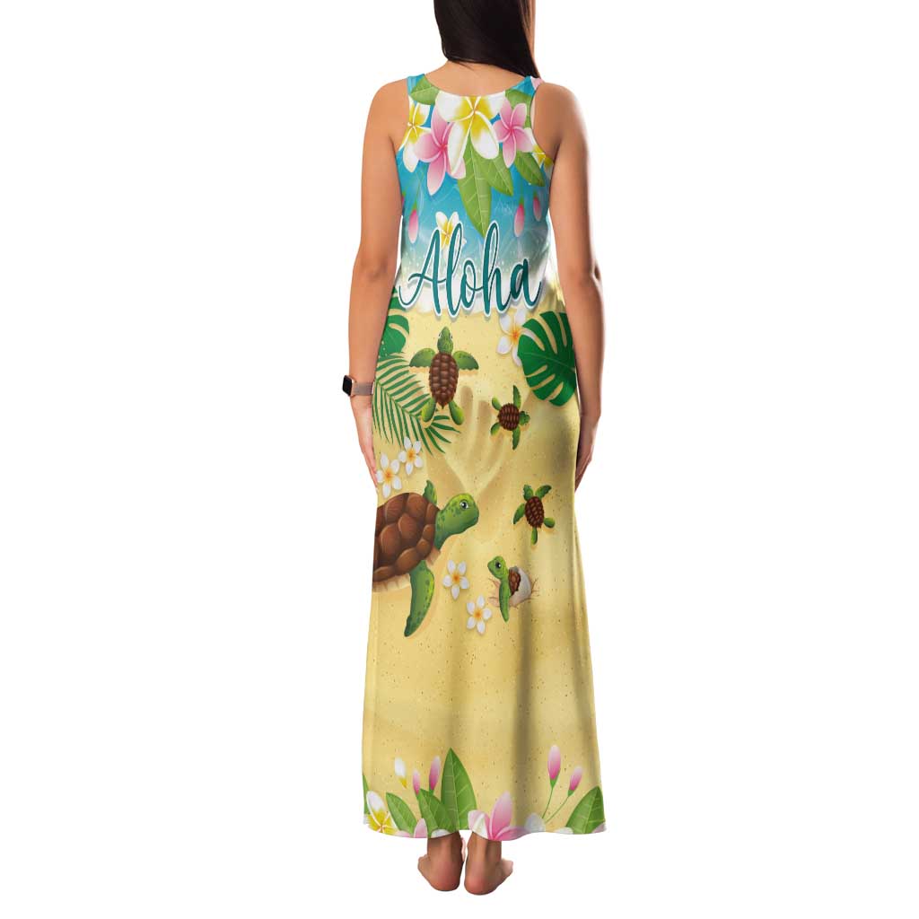 Aloha Turtle Family on The Beach Family Matching Tank Maxi Dress and Hawaiian Shirt with Hawaiian Colorful Plumeria