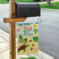 Aloha Turtle Family on The Beach Garden Flag with Hawaiian Colorful Plumeria