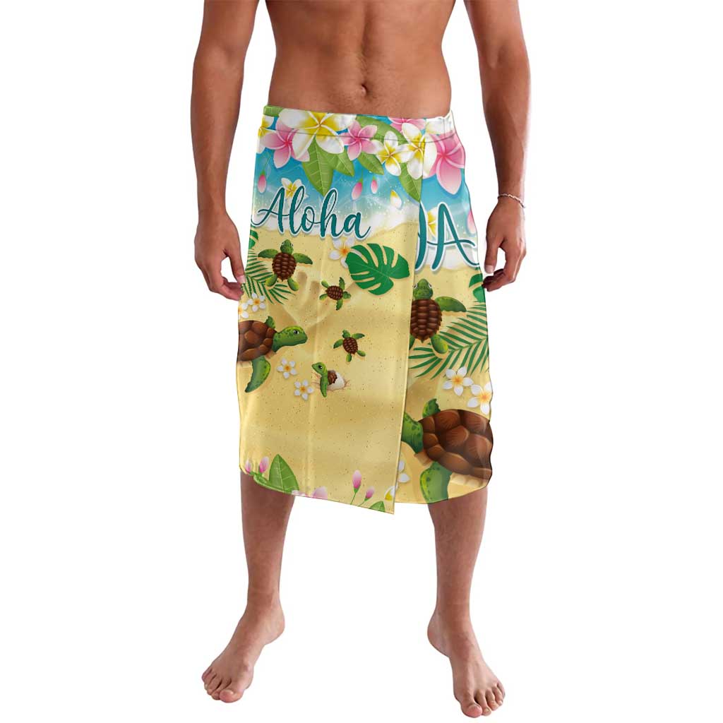 Aloha Turtle Family on The Beach Lavalava with Hawaiian Colorful Plumeria