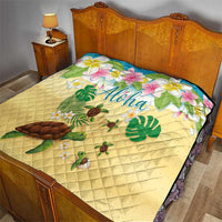 Aloha Turtle Family on The Beach Quilt with Hawaiian Colorful Plumeria