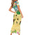 Aloha Turtle Family on The Beach Short Sleeve Bodycon Dress with Hawaiian Colorful Plumeria