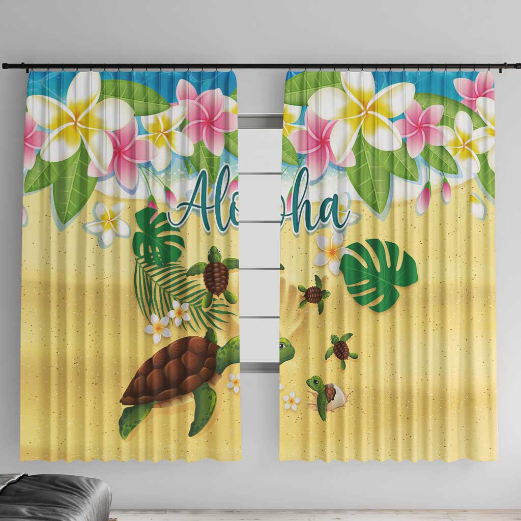 Aloha Turtle Family on The Beach Window Curtain with Hawaiian Colorful Plumeria