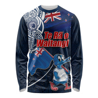 New Zealand Waitangi Long Sleeve Shirt Te Ra O Waitangi Maori Kiwis Bird LT03 Unisex Blue - Polynesian Pride
