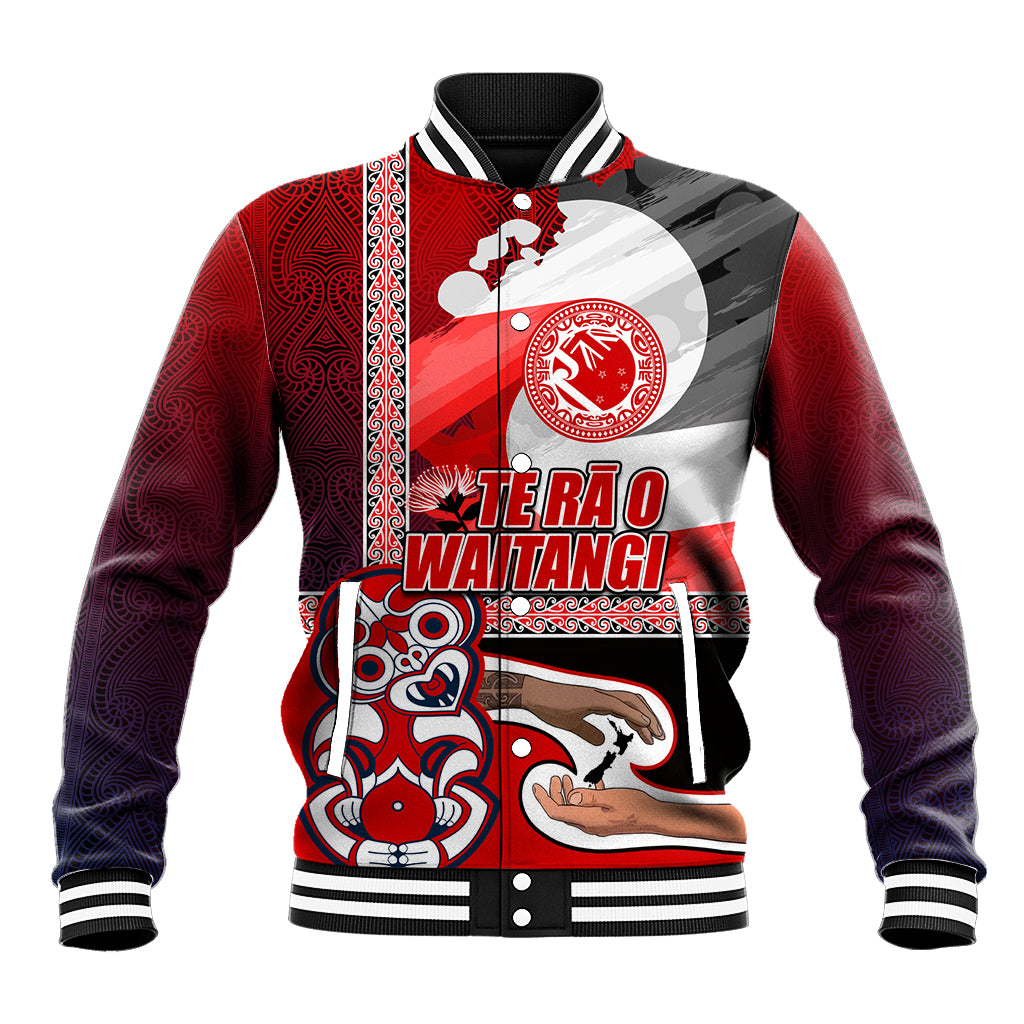 Maori Waitangi Baseball Jacket Hei-tiki Koru with Tino Rangatiratanga Maori Flag LT03 Unisex Red - Polynesian Pride