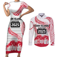 Cook Islands Marathon 2025-Pursuit in Paradise Couples Matching Short Sleeve Bodycon Dress and Long Sleeve Button Shirt Red Color LT03 Red - Polynesian Pride