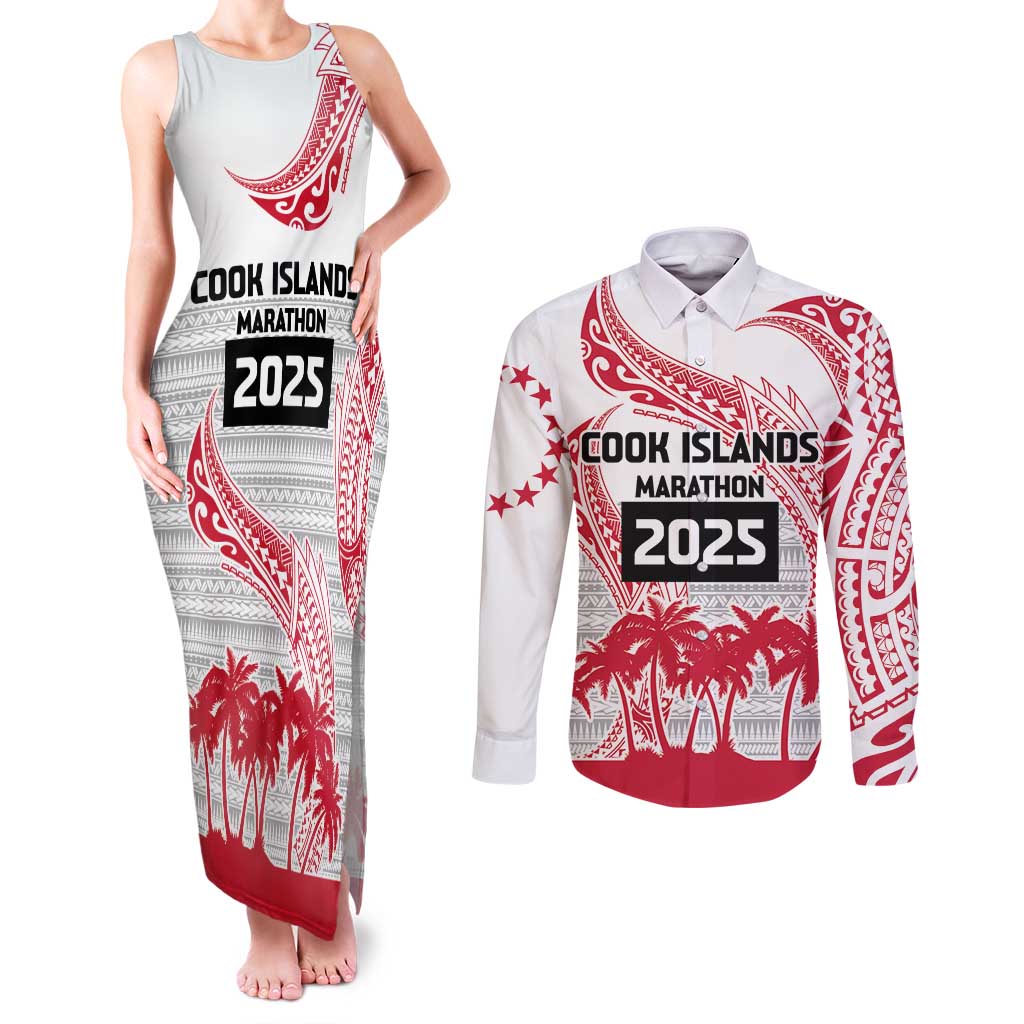 Cook Islands Marathon 2025-Pursuit in Paradise Couples Matching Tank Maxi Dress and Long Sleeve Button Shirt Red Color LT03 Red - Polynesian Pride