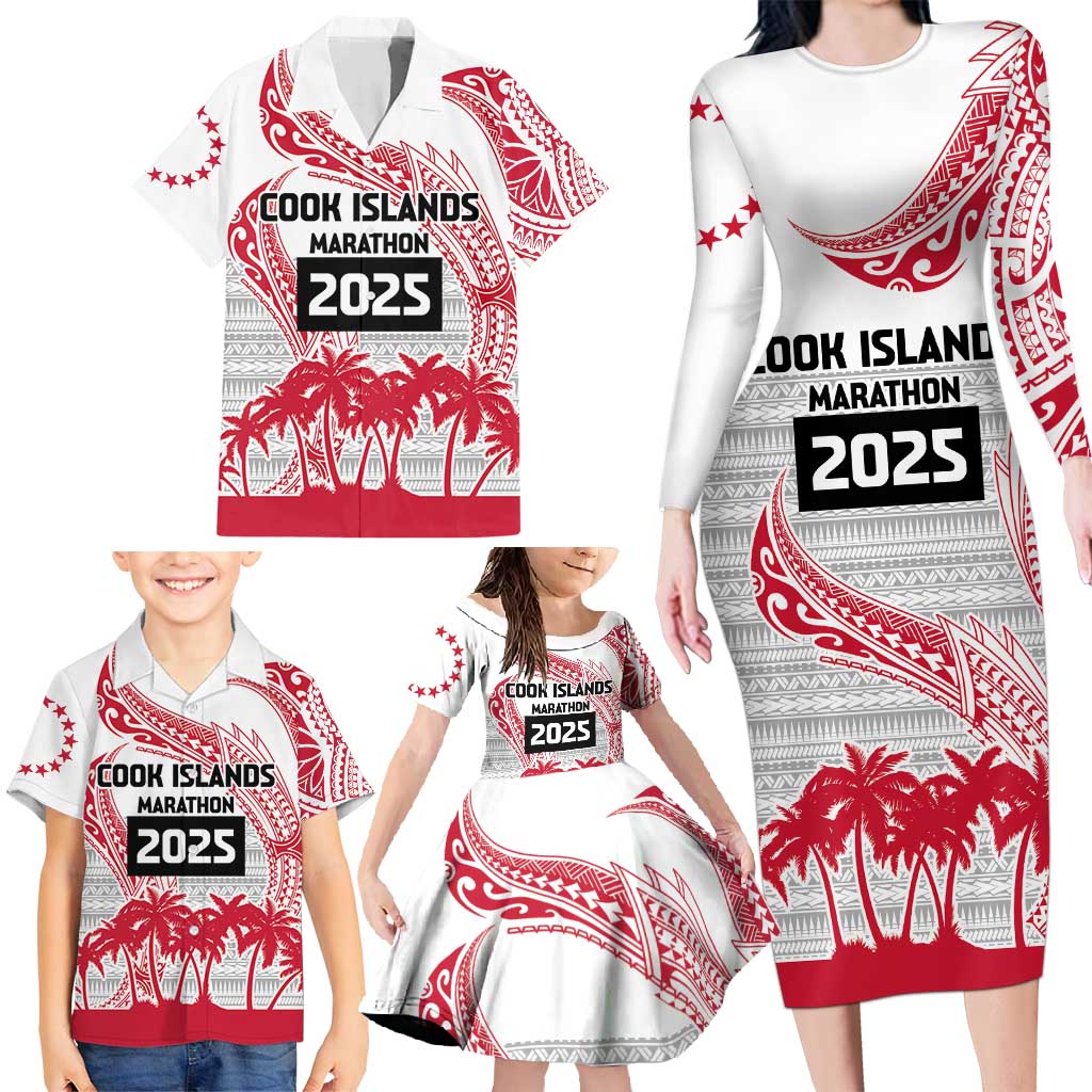 Cook Islands Marathon 2025-Pursuit in Paradise Family Matching Long Sleeve Bodycon Dress and Hawaiian Shirt Red Color LT03 - Polynesian Pride