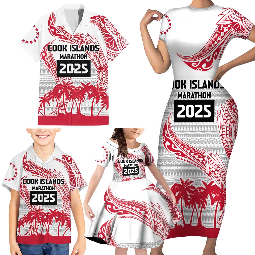 Cook Islands Marathon 2025-Pursuit in Paradise Family Matching Short Sleeve Bodycon Dress and Hawaiian Shirt Red Color LT03 - Polynesian Pride