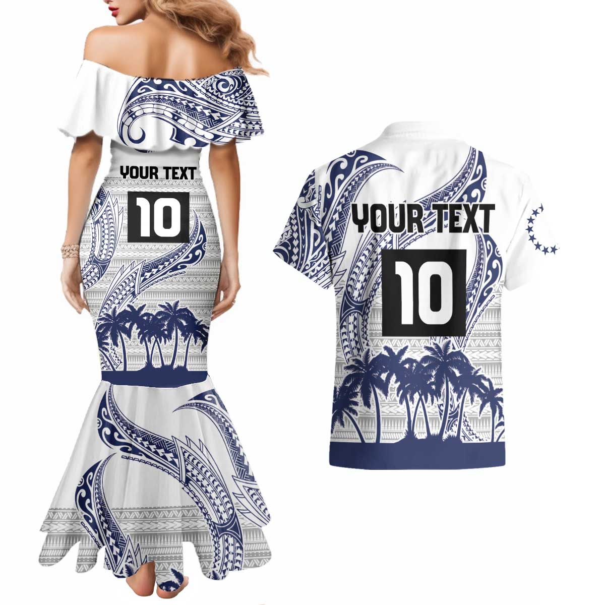 Cook Islands Marathon 2025-Pursuit in Paradise Couples Matching Mermaid Dress and Hawaiian Shirt Blue Color