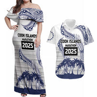 Cook Islands Marathon 2025-Pursuit in Paradise Couples Matching Off Shoulder Maxi Dress and Hawaiian Shirt Blue Color LT03 Blue - Polynesian Pride