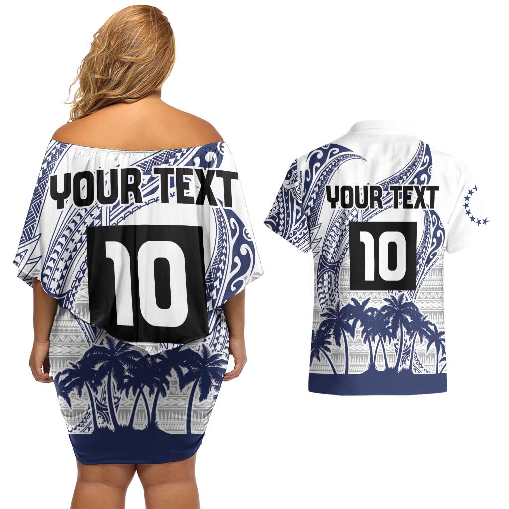 Cook Islands Marathon 2025-Pursuit in Paradise Couples Matching Off Shoulder Short Dress and Hawaiian Shirt Blue Color LT03 - Polynesian Pride