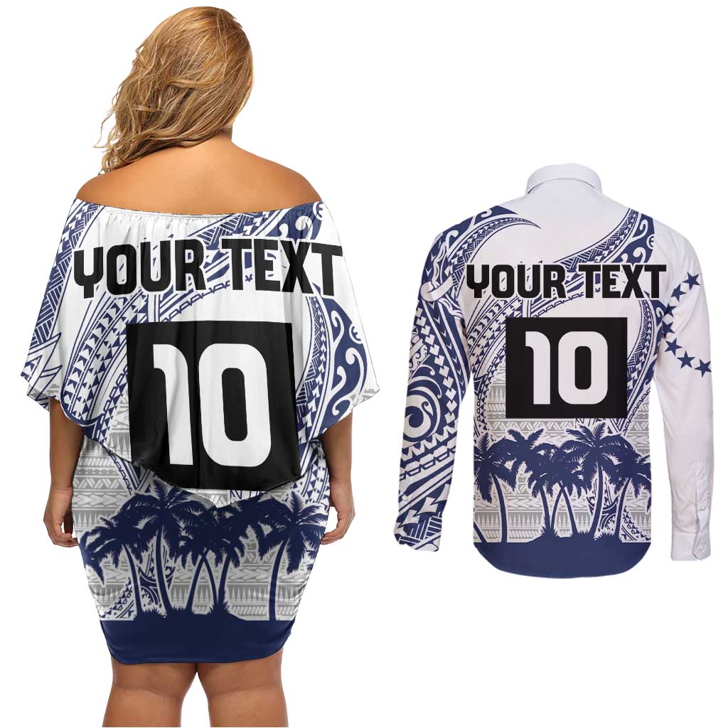 Cook Islands Marathon 2025-Pursuit in Paradise Couples Matching Off Shoulder Short Dress and Long Sleeve Button Shirt Blue Color LT03 - Polynesian Pride