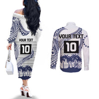 Cook Islands Marathon 2025-Pursuit in Paradise Couples Matching Off The Shoulder Long Sleeve Dress and Long Sleeve Button Shirt Blue Color LT03 - Polynesian Pride