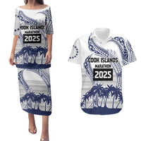 Cook Islands Marathon 2025-Pursuit in Paradise Couples Matching Puletasi and Hawaiian Shirt Blue Color LT03 Blue - Polynesian Pride