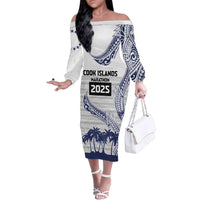 Cook Islands Marathon 2025-Pursuit in Paradise Family Matching Off The Shoulder Long Sleeve Dress and Hawaiian Shirt Blue Color