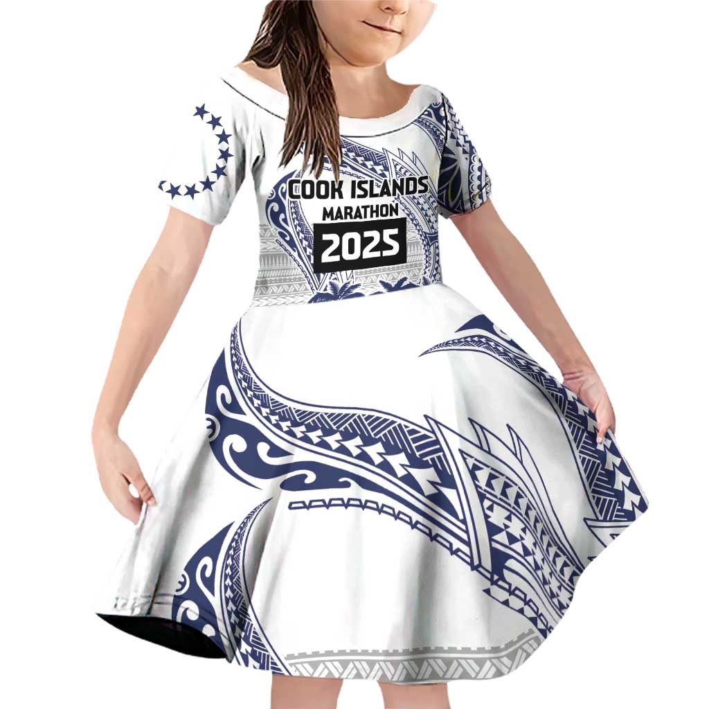 Cook Islands Marathon 2025-Pursuit in Paradise Family Matching Off Shoulder Short Dress and Hawaiian Shirt Blue Color LT03 Daughter's Dress Blue - Polynesian Pride