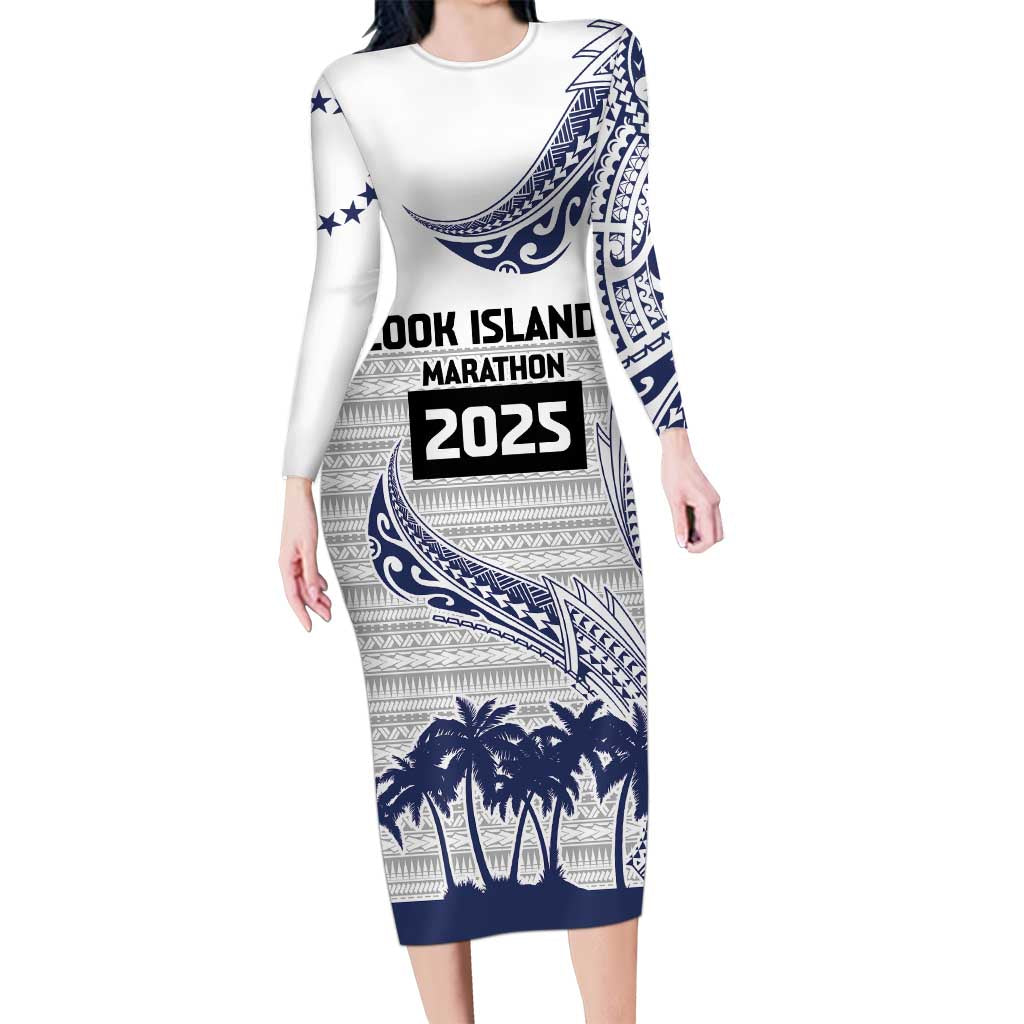 Cook Islands Marathon 2025-Pursuit in Paradise Long Sleeve Bodycon Dress Blue Color