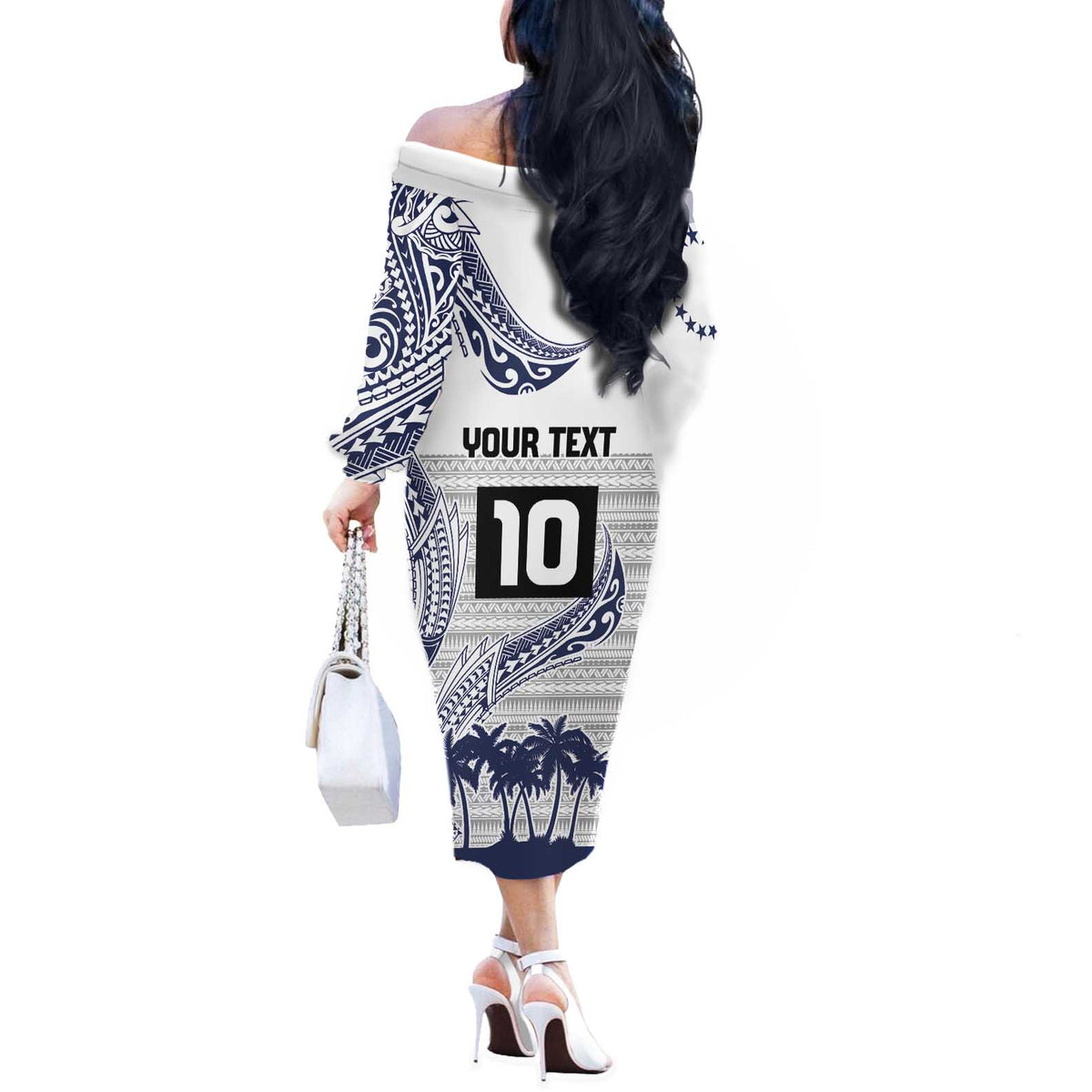 Cook Islands Marathon 2025-Pursuit in Paradise Off The Shoulder Long Sleeve Dress Blue Color