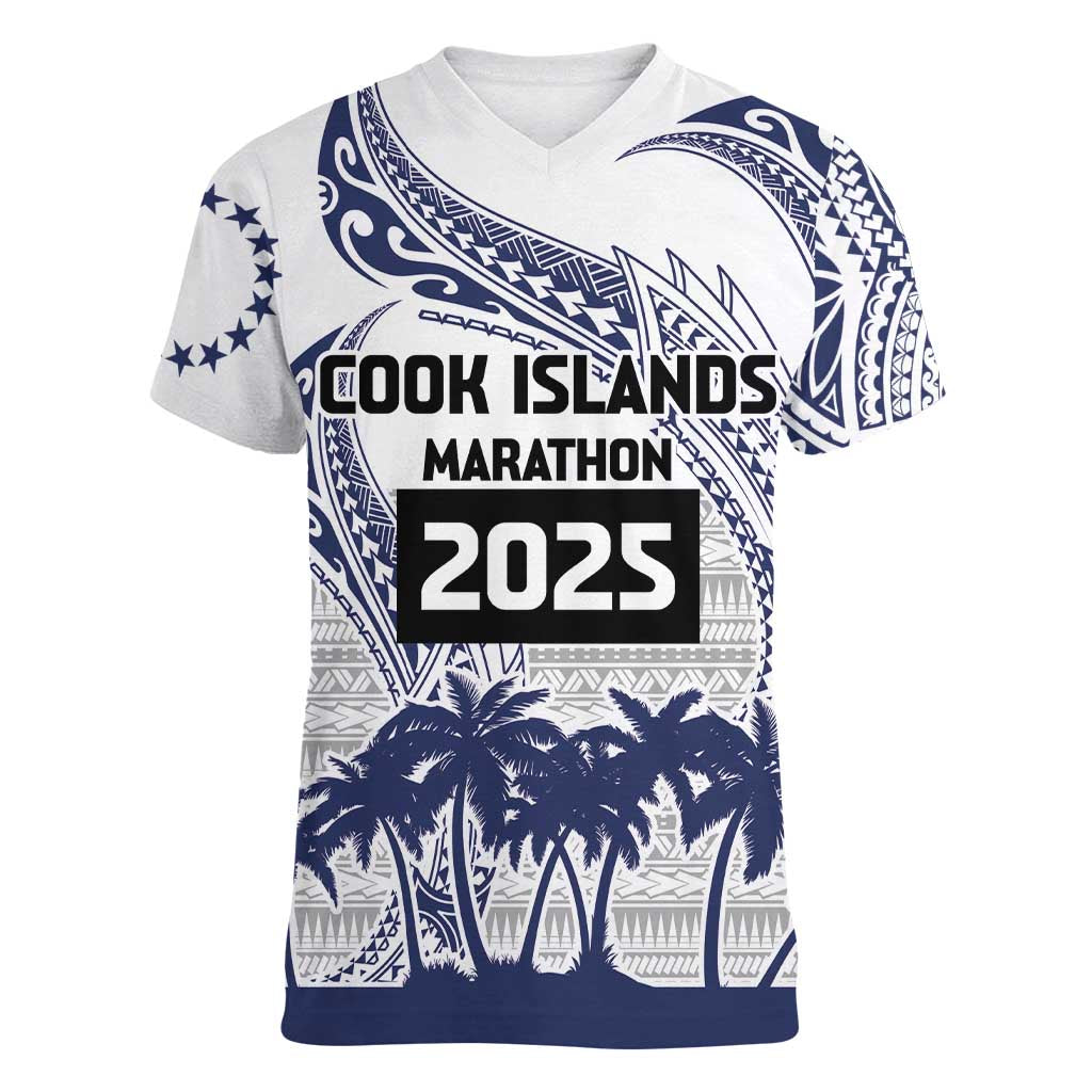 Cook Islands Marathon 2025-Pursuit in Paradise Women V-Neck T-Shirt Blue Color LT03 Female Blue - Polynesian Pride