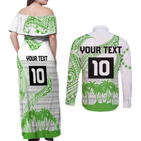 Cook Islands Marathon 2025-Pursuit in Paradise Couples Matching Off Shoulder Maxi Dress and Long Sleeve Button Shirt Green Color LT03 - Polynesian Pride