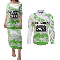 Cook Islands Marathon 2025-Pursuit in Paradise Couples Matching Puletasi and Long Sleeve Button Shirt Green Color LT03 Green - Polynesian Pride