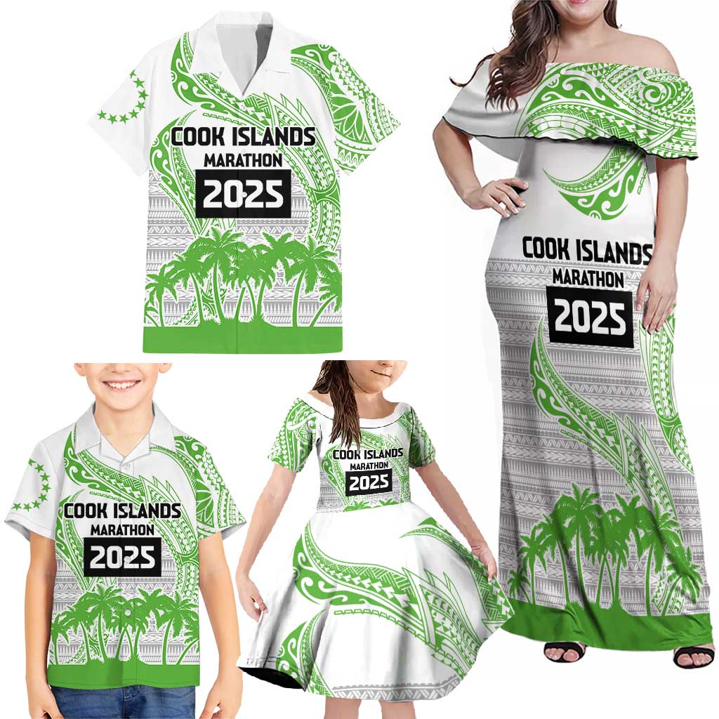 Cook Islands Marathon 2025-Pursuit in Paradise Family Matching Off Shoulder Maxi Dress and Hawaiian Shirt Green Color LT03 - Polynesian Pride