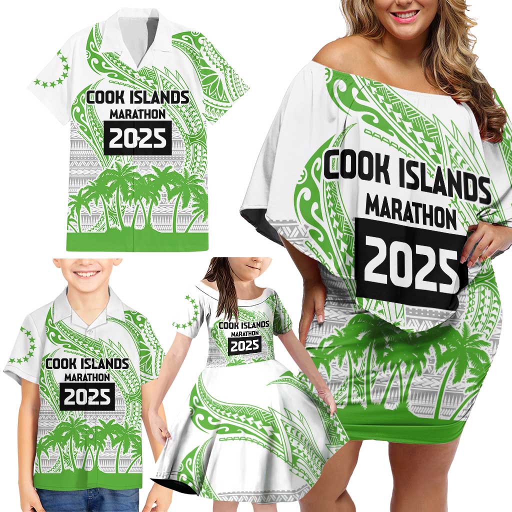 Cook Islands Marathon 2025-Pursuit in Paradise Family Matching Off Shoulder Short Dress and Hawaiian Shirt Green Color LT03 - Polynesian Pride
