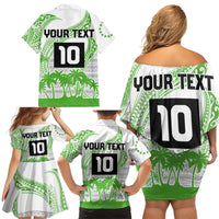 Cook Islands Marathon 2025-Pursuit in Paradise Family Matching Off Shoulder Short Dress and Hawaiian Shirt Green Color LT03 - Polynesian Pride
