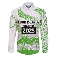 Cook Islands Marathon 2025-Pursuit in Paradise Family Matching Off Shoulder Short Dress and Hawaiian Shirt Green Color LT03 Dad's Shirt - Long Sleeve Green - Polynesian Pride